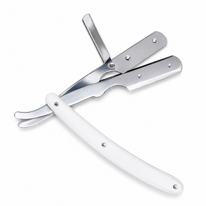 Rasoir droit professionnel en acier inoxydable avec manche en plastique blanc pour le visage, le bikini, le corps, la barbierie, homme, réutilisable, lame unique - Product Image 5