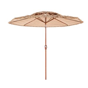 Parasol de patio en chaume Tiki de 9 pieds avec inclinaison, 2 niveaux, style hawaïen, en chaume PP, 8 baleines métalliques - Product Image 1
