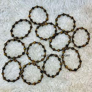 Pulsera de cuentas de ojo de tigre de alta calidad al por mayor, pulsera elástica de piedra de cristal natural de 8 mm para hombres y mujeres, joyería curativa. - Product Image 6