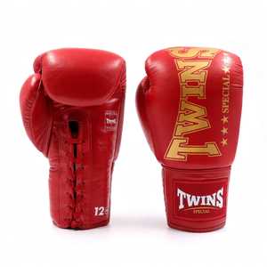 Gants de boxe en cuir rouges personnalisés, très demandés, avec fermeture auto-agrippante et lacets réglables pour le kick-boxing et les arts martiaux - Product Image 1