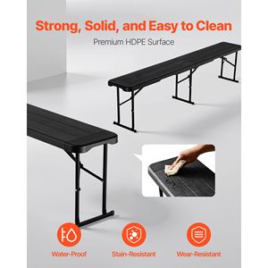 Panca Pieghevole Portatile in Plastica da 6 Piedi con Seduta Liscia in HDPE per Picnic all'Aperto, Feste, Campeggio, Giardinaggio, Calcio, Hotel, Palestre - Product Image 3