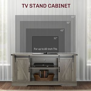 "Modern Gray TV <b>Stand</b> with Charging Station & Sliding Barn <b>Door</b> 16" Tall Sideboard for Living Room" - Product Image 5