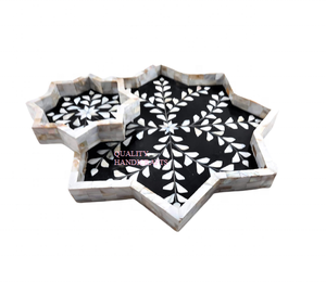 Bandeja de Servicio de Alta Calidad con Incrustaciones de Nácar Estilo Árabe, Artesanía de Calidad, Marca Fabricada en India - Product Image 4