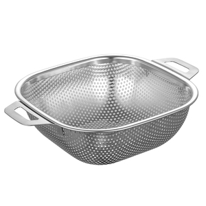 Colador vintage de acero inoxidable con asas, cesta escurridora de metal para lavar frutas, verduras y pasta en la cocina. - Product Image 6