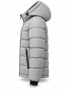Men's Gray Hooded Puffer Jacket Windproof Casual Zipper Front Polyester Wadding Regular Fit Winter <b>Warm</b> Thick <b>Coat</b> - Product Image 4