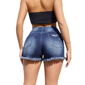 Women's Classic Blue High Waist Casual <b>Denim</b> Shorts Distressed Washed Frayed Hem <b>Stretch</b> Fabric Comfortable Everyday Wear - Product Image 2