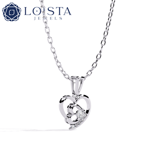 Pendentif Cœur en Or Blanc pour Femme LOISTA avec Diamant Naturel Taille Brillant Rond Certifié GIA Style Romantique - Product Image 1