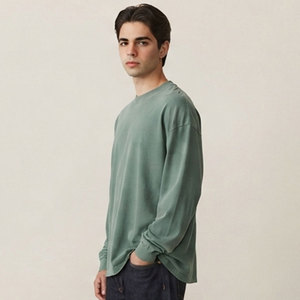 T-shirt personnalisé 280g 100% coton coupe ample pour homme, manches longues, style décontracté, col rond, coupe ample, style été - Product Image 3