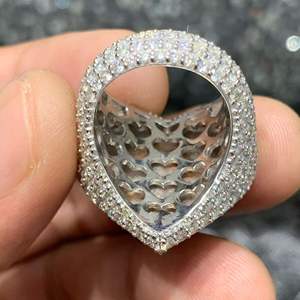 Luxury Iced Out Heart <b>Ring</b> Full Pave CZ Diamond Heart Shape <b>Statement</b> <b>Ring</b> Hip Hop Fashion <b>Ring</b> for Women and Men - Product Image 3