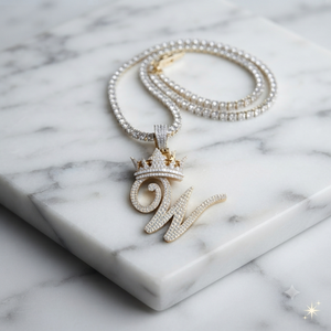 Pendentifs personnalisés tendance Hip Hop avec initiale en lettres glacées et fermoir couronne, en or massif 10K et diamants Moissanite, idée cadeau pour petite amie - Product Image 3