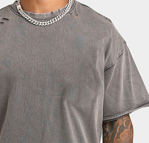 Camiseta personalizada de 230 g/m², 100 % algodón, de alta calidad, extragrande, con pedrería, estilo vintage, lavada al ácido, para hombre, con efecto marrón. - Product Image 1