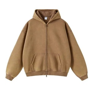 Men's Hooded Zip-Up Sweatshirt Solid Color Oversized Fit Regular Sleeve Knitted Casual Winter Wear 2027 Embroidered - Product Image 3