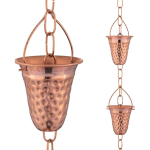 Cadena de Lluvia Decorativa de Cobre Puro con Diseño de Loto, Reemplazo de Bajante de Canalón, Elemento de Agua para Jardín Martillado a Mano para Exteriores - Product Image 2