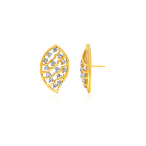 18K Yellow Gold Leaf Filigree Diamond Stud Earrings Round Brilliant Cut Lab Grown Diamonds Nature Inspired Jewelry for Women - Product Image 3