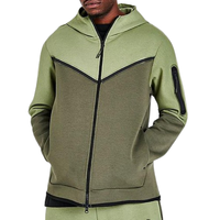 Sweat-shirt à capuche zippé pour homme, vert olive, en molleton français, coupe décontractée, hiver, 100% coton, service OEM