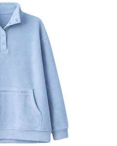 Sudadera de Felpa Extra Grande para Mujer, Color Azul Claro, con Cuello de Cierre a Presión, Bolsillo Tipo Canguro, Fabricación Personalizada - Product Image 4