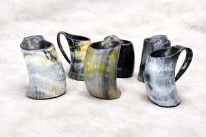 Tasse en corne naturelle de qualité supérieure, faite à la main, avec motif de grain unique, pour collectionneurs vikings, décoration médiévale - Product Image 1