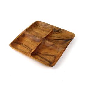 Assiette de service carrée en bois faite à la main avec compartiments, design minimaliste, finition polie – Vaisselle et assiettes - Product Image 2