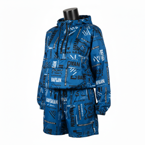 Conjunto de pantalones cortos cortavientos para mujer, transpirable, a prueba de viento, tela de poliéster y nailon, estampado por sublimación, conjunto de pantalones cortos cortavientos para mujer, talla grande - Product Image 4