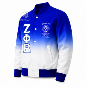 Zeta Phi Beta Women's Ombre Satin Varsity Jacket Embroidered Greek Letter Snap <b>Button</b> Rib Knit Collar Cuff Letterman Jacket - Product Image 4