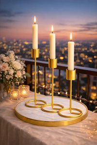 Set of 6 Gold Metal <b>Taper</b> <b>Candle</b> Holders Elegant Decorative Stands Home & Wedding Table Centerpiece At Wholesale Export Supply" - Product Image 2