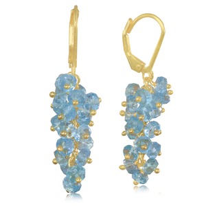 Boucles d'oreilles pendantes tendance en argent 925 plaqué or avec aquamarine bleue pour femmes - Product Image 1