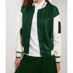 แจ็คเก็ตเลตเตอร์แมนสำหรับผู้หญิงแบบขายส่งสั่งทำได้ ระบายอากาศได้ดี ตกแต่งด้วยหนังแกะ ปักลายแบบวาร์ซิตี้ บอมเบอร์สำหรับกิจกรรมกลางแจ้ง - Product Image 2