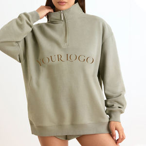 Sudadera de punto extragrande para mujer con cremallera, cuello alto, manga larga y estampado de letras, ideal para otoño - Product Image 5