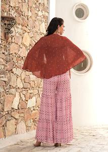 Ensemble Fusion Sharara avec Cape Marron et Haut Orné de Miroirs - Product Image 5