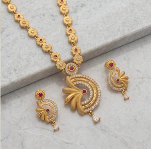 Divyoro Copper Floral <b>Ruby</b> Gold <b>Necklace</b> Earring Set Diamond Accents Women Wedding Party Jewelry Classic Style 24K Gold Plated - Product Image 2