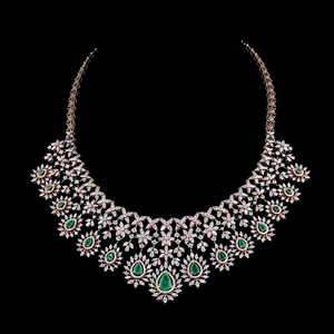 Bridal <b>Statement</b> <b>Necklace</b> Lab Grown Diamonds IGI Certified Rhodium Plated Ethnic Wedding & Party Jewelry for Women - Product Image 1