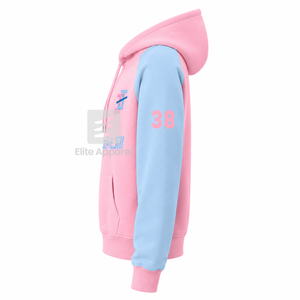 เสื้อฮู้ดดี้แบบกำหนดเองของแจ็คแอนด์จิลออฟอเมริกา ปักโลโก้ด้านหน้า สีฟ้าและชมพู แขนสั้น ผ้าฝ้าย สำหรับผู้หญิง - Product Image 3