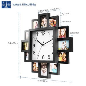 Horloge murale avec affichage de 12 photos, décoration murale pour la maison, cadre photo mural, horloge avec collage de photos - Product Image 2