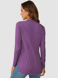 New Women's Purple <b>Raglan</b> Sleeve Long Sleeve Knitted T-Shirt Crew Neck Casual Solid Color Breathable Spandex Cotton Blend <b>Top</b> - Product Image 2