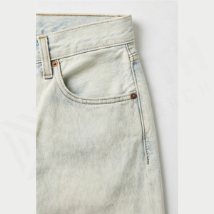 Straight-Leg <b>Bleach</b> Stone Wash Denim Jeans Men High Waist Slim Fit Cotton Casual Spring Style Pants - Product Image 5