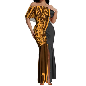Elegante Vestido de Cola de Pez con Hombros Descubiertos y Diseño Tribal Samoano Polinesio con Pliegues para Mujer, Venta al por Mayor, Vestido Personalizado - Product Image 5