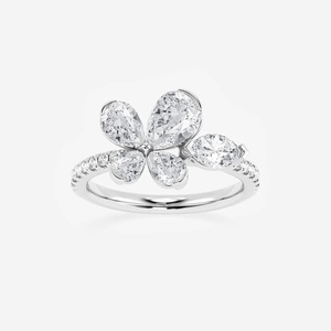 Anillo de Compromiso con Diamante en Forma de Flor, Corte Pera para Mujer, Oro Sólido de 18K, Bañado en Rodio, Engaste de Garras, Estilo Romántico - Product Image 1