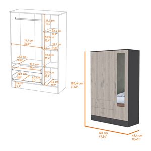 Rock nero 2 cassetti piccolo armadio Wengue e grigio chiaro con porta a specchio elegante Design guardaroba - Product Image 5