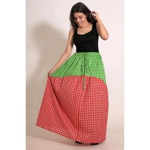 Jupe longue trapèze en coton pour femme, motif écossais rouge et vert, taille à cordon, style décontracté, longueur ras du sol - Product Image 6
