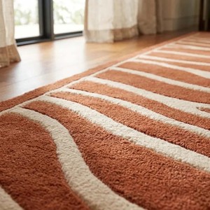 Tapis d'intérieur abstrait en terre cuite solide, motif vague, tapis moderne en laine tufté à la main, de qualité supérieure, pour salon, chambre à coucher, décoration de sol - Product Image 3