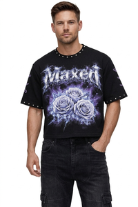Trendy Studs Men's shirts Oversized Heavyweight 1000% Cotton T-shirt Vintage Blue <b>Rose</b> Graphic Streetwear Cropped Boxy Fit <b>Tops</b> - Product Image 5