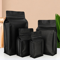Sac à café en papier kraft naturel, fond plat scellé sur huit côtés, avec valve et fermeture éclair à tirette