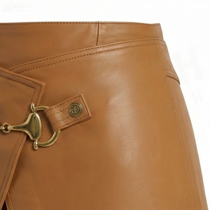 Women High Waist Leather <b>Wrap</b> Mini <b>Skirt</b> With Belt Buckle Design Solid Color All Seasons Style - Product Image 5