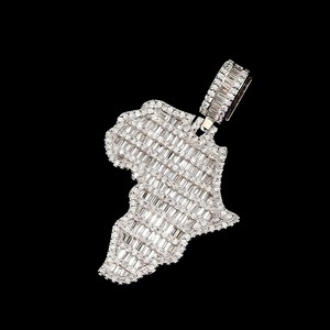 Colgante de mapa de África de moissanita con incrustaciones de circonitas, de plata 925, con corte baguette y engaste de canal, colgante de lujo temático para collar estilo Hip Hop - Product Image 5