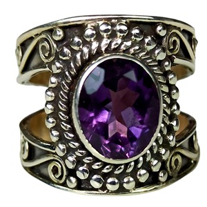 Amethyst <b>Ring</b> Handmade Sterling Silver Bezel Setting Natural Purple Oval Gemstone <b>Boho</b> Jewelry February Birthstone - Product Image 6