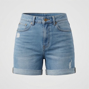 Shorts de Mezclilla de Cintura Alta y Corte Recto para Mujer, con Logotipo, Casuales, de Verano, Calidad Premium, a la Moda, para Uso Diario - Product Image 1