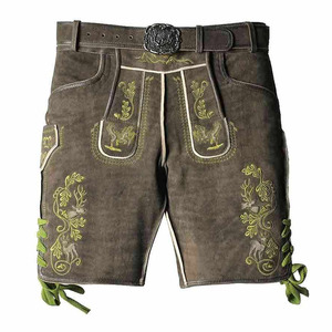 Shorts traditionnels bavarois pour hommes en Lederhosen, 100 % polyester, décontractés et élégants, écologiques, costume d'Oktoberfest allemand avec ceinture brodée - Product Image 1
