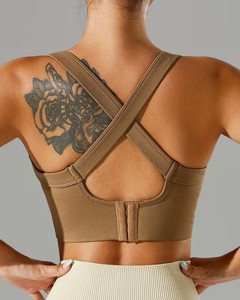 Women Criss <b>Cross</b> Sports Bra | High Impact Hook and Eye Back Closure Gym <b>Top</b> | Polyester Spandex Adjustable Workout Bralette - Product Image 1