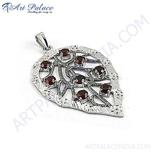 Pendentif en forme de feuille plaqué argent avec pierres grenats, charme vintage, bijoux de mode unisexe - Product Image 3