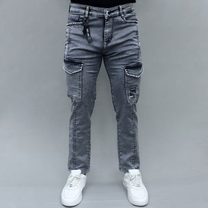Gex Men Jeans cargo elásticos de tiro medio en gris oscuro para hombre - Product Image 1